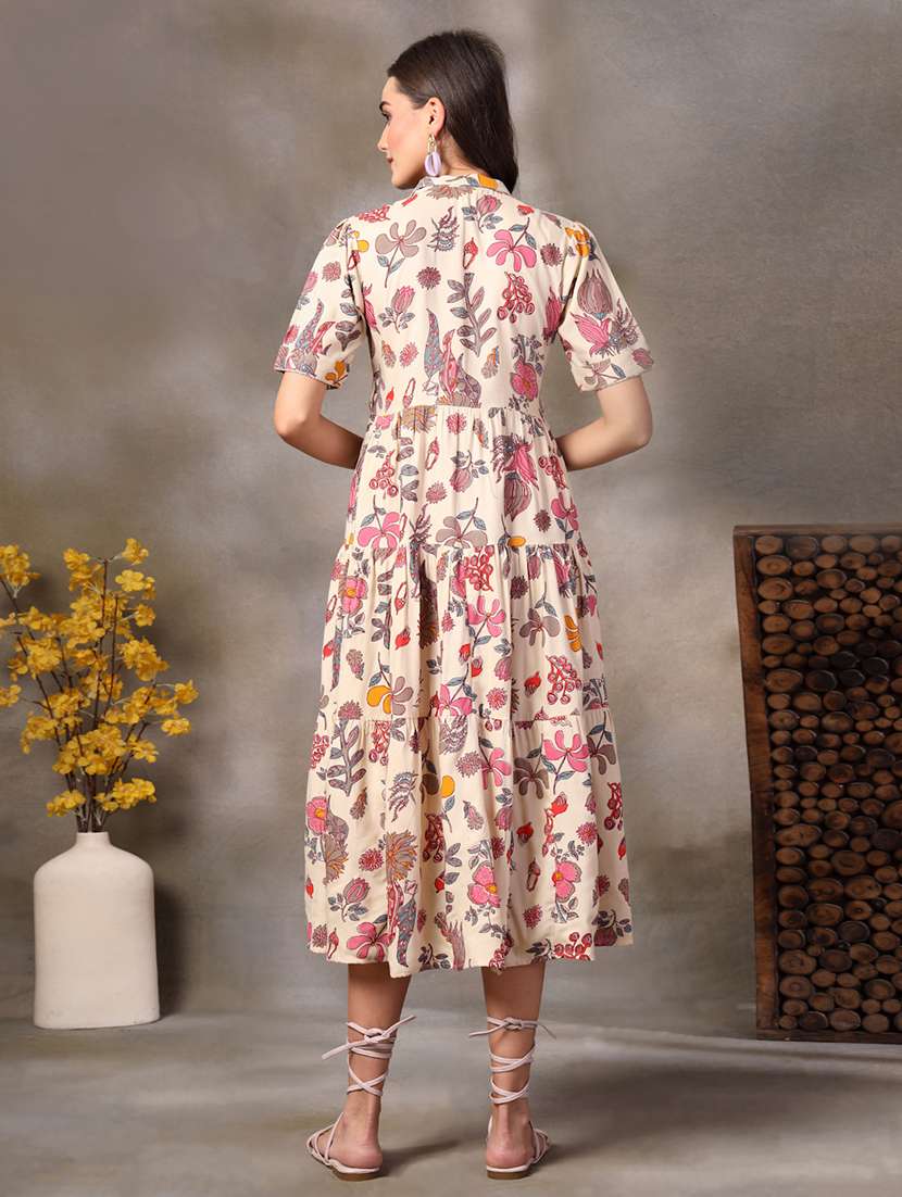 women printed short sleeves tiered dress - 22514679 -  Standard Image - 4