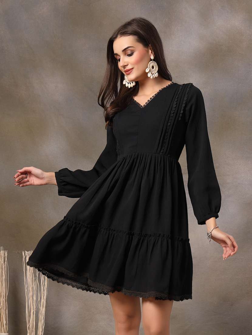 women solid v neck tiered dress - 22514680 -  Standard Image - 1