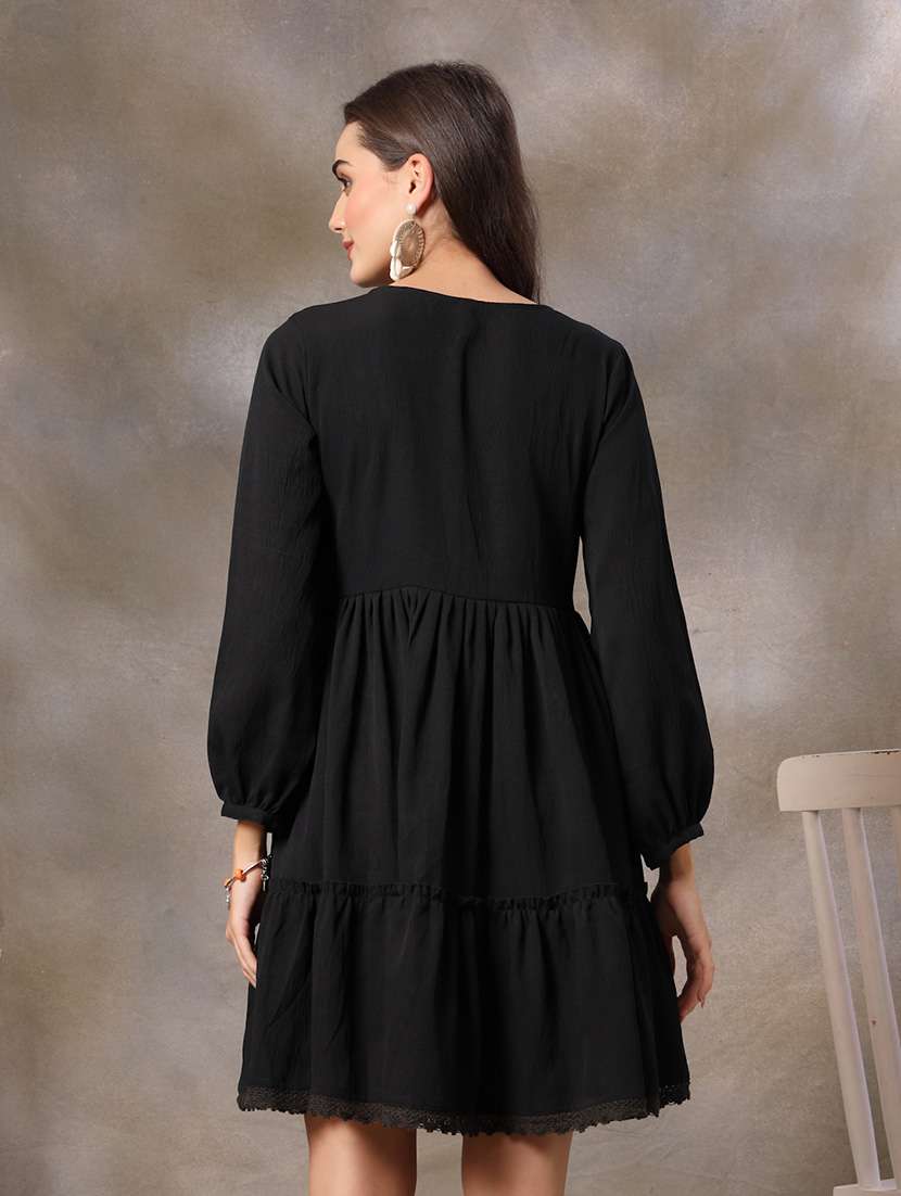 women solid v neck tiered dress - 22514680 -  Standard Image - 4