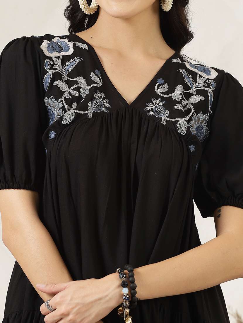 women embroidered v neck tiered dress - 22514687 -  Standard Image - 1