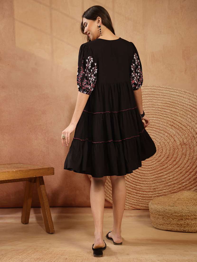 women embroidered puff sleeves tiered dress - 22514688 -  Standard Image - 4