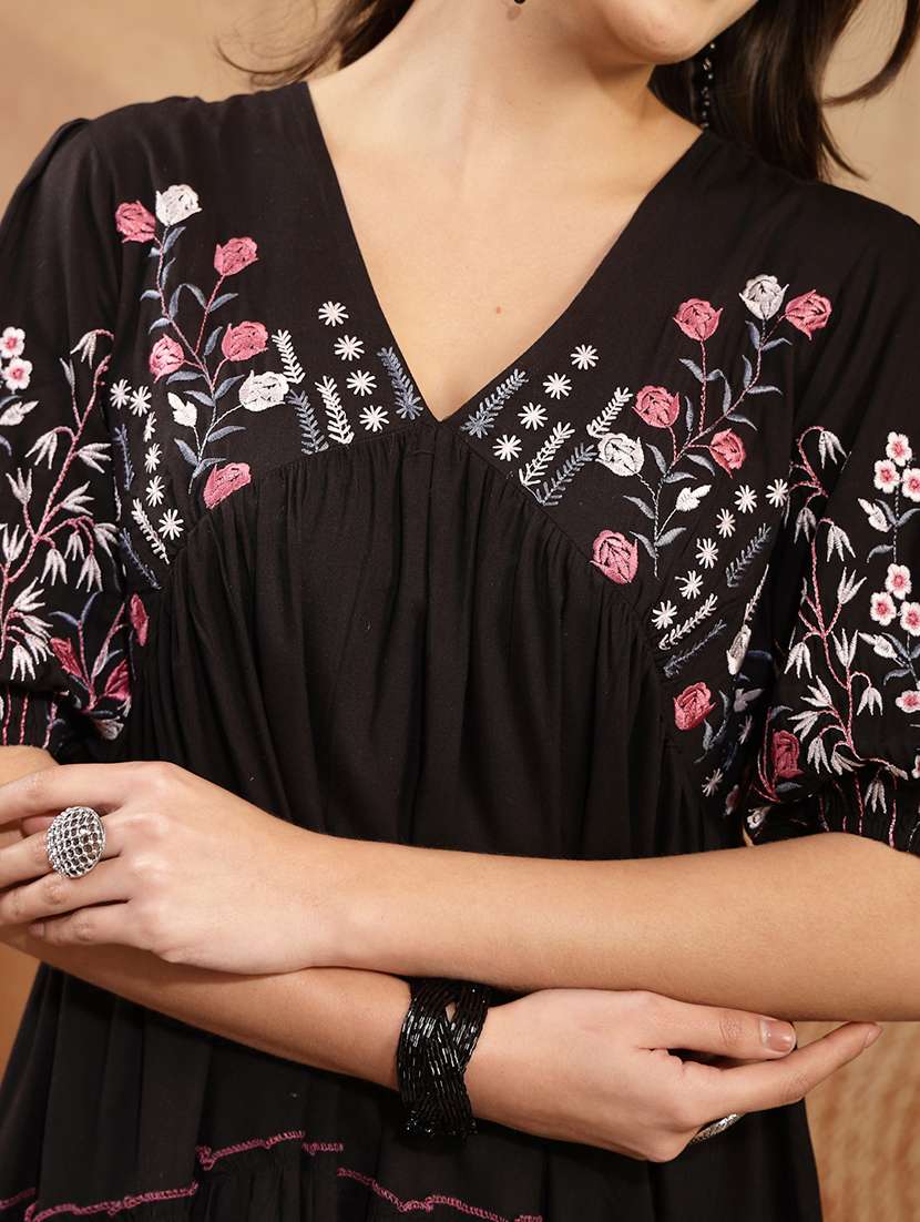 women embroidered puff sleeves tiered dress - 22514688 -  Standard Image - 6