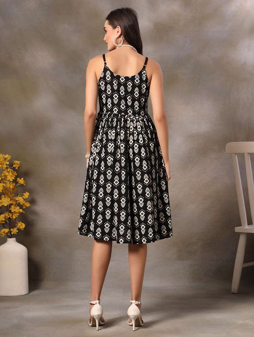 women printed shoulder strap fit and flare dress - 22514691 -  Standard Image - 4