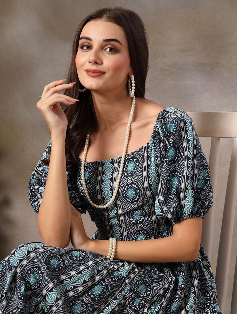 women printed puff sleeves tiered dress - 22514697 -  Standard Image - 1