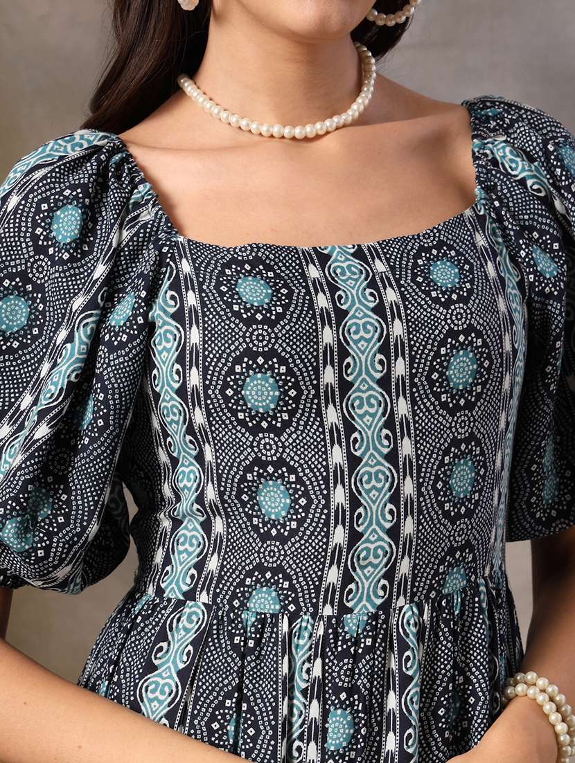 women printed puff sleeves tiered dress - 22514697 -  Standard Image - 6