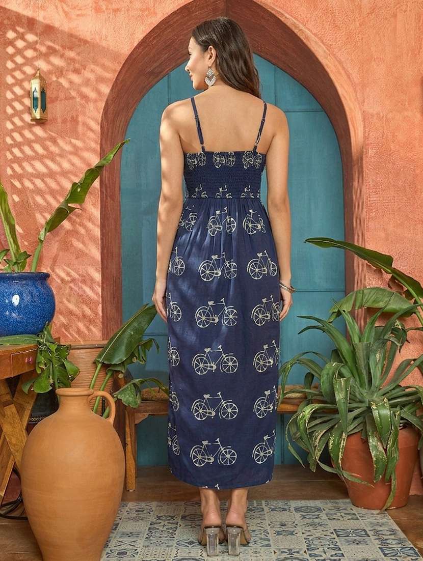women printed shoulder strap high slit dress - 22514699 -  Standard Image - 4