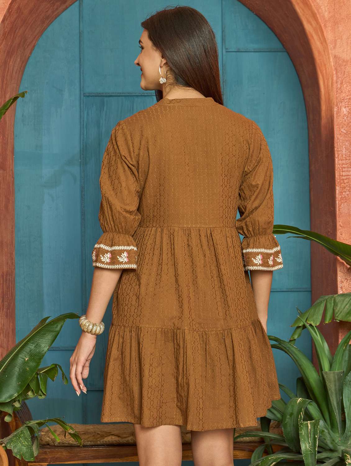 women self design three quarter sleeves tiered dress - 22514711 -  Standard Image - 4