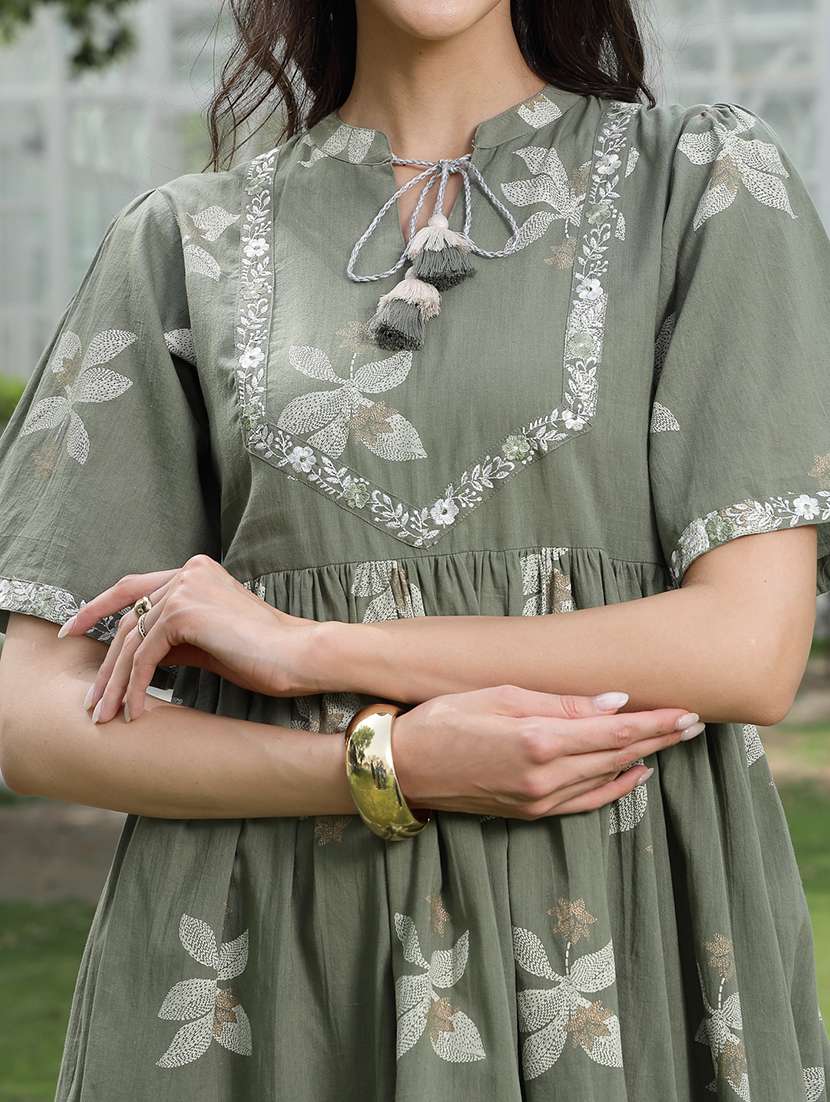 women printed mandarin neck tiered dress - 22514719 -  Standard Image - 1