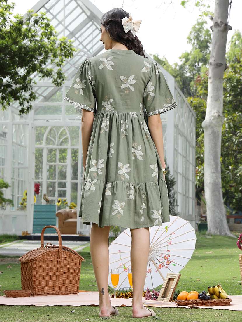 women printed mandarin neck tiered dress - 22514719 -  Standard Image - 4