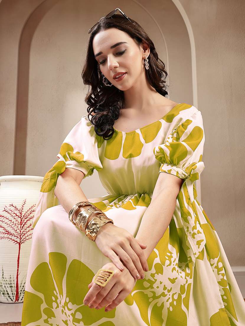 women printed short sleeves tiered dress - 22514720 -  Standard Image - 1