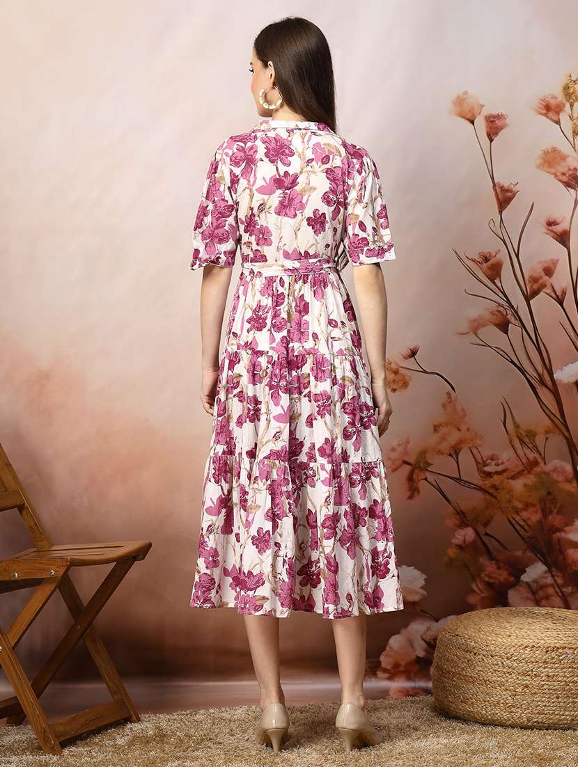 women printed collared tiered dress - 22514729 -  Standard Image - 4