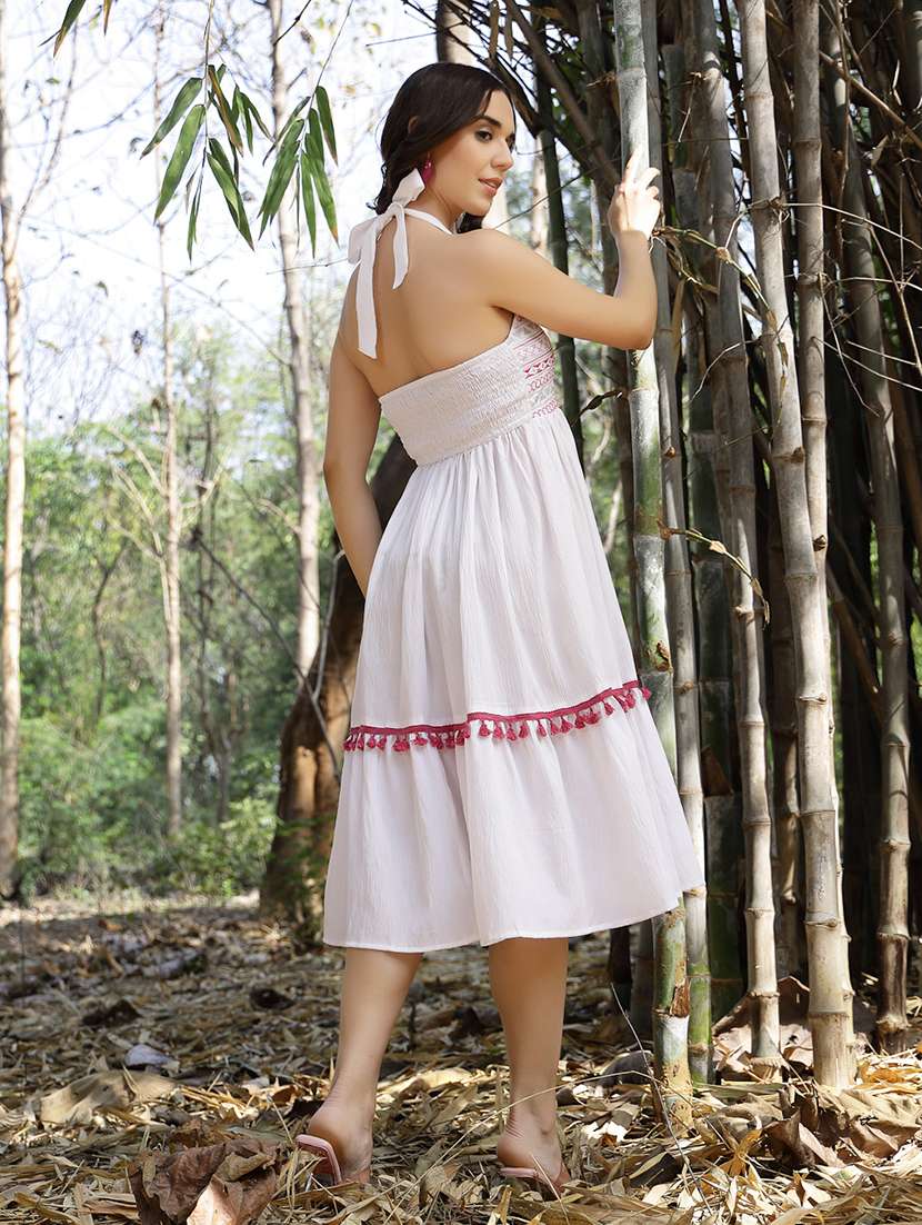 white embroidered sleeveless halter neck tiered midi dress - 22514776 -  Standard Image - 4