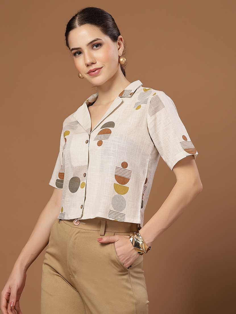 women printed collared crop shirt - 22514783 -  Standard Image - 4