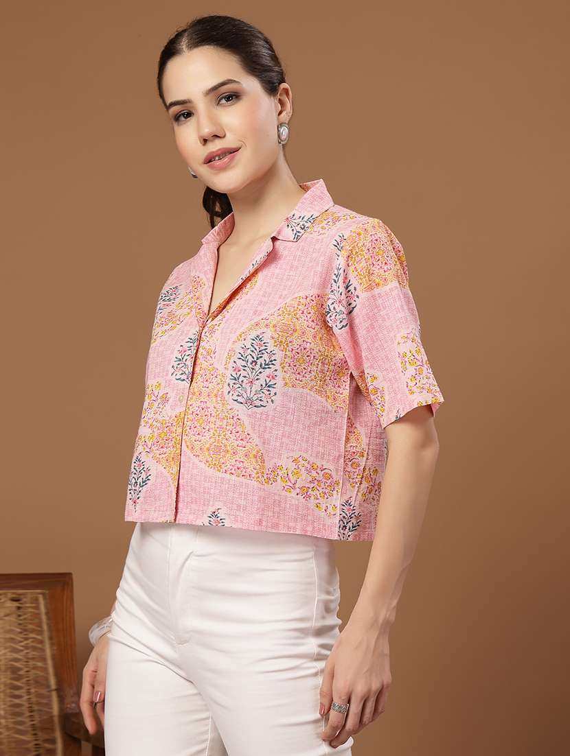 women printed collared crop shirt - 22514786 -  Standard Image - 4