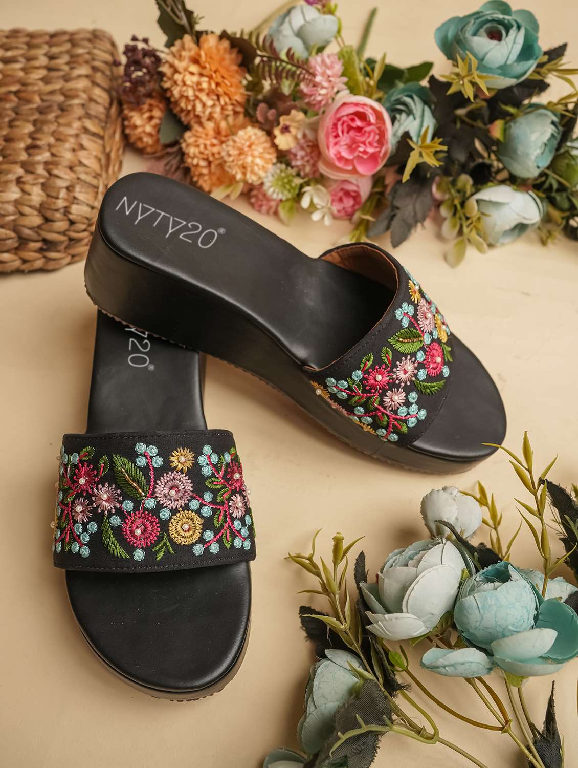 women embroidered slip on wedges - 22514793 -  Standard Image - 1