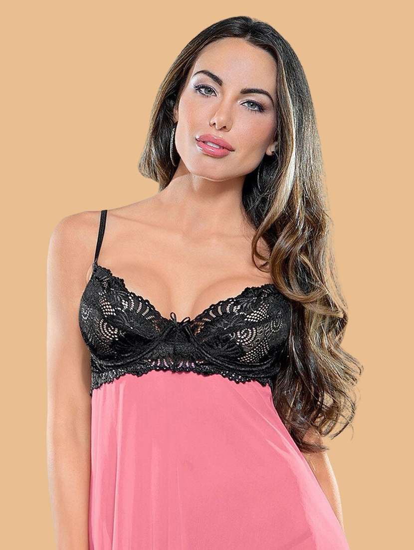 women self design shoulder strap babydoll set - 22514811 -  Standard Image - 1