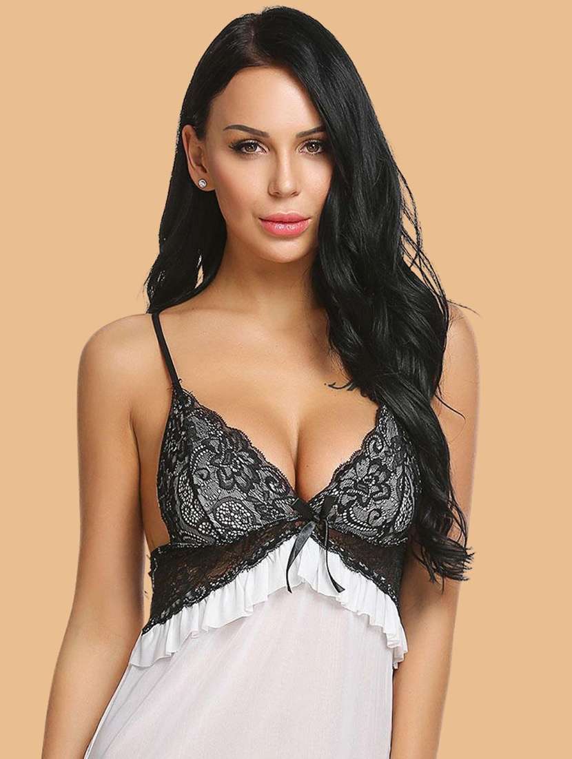 women self design shoulder strap babydoll set - 22514814 -  Standard Image - 1