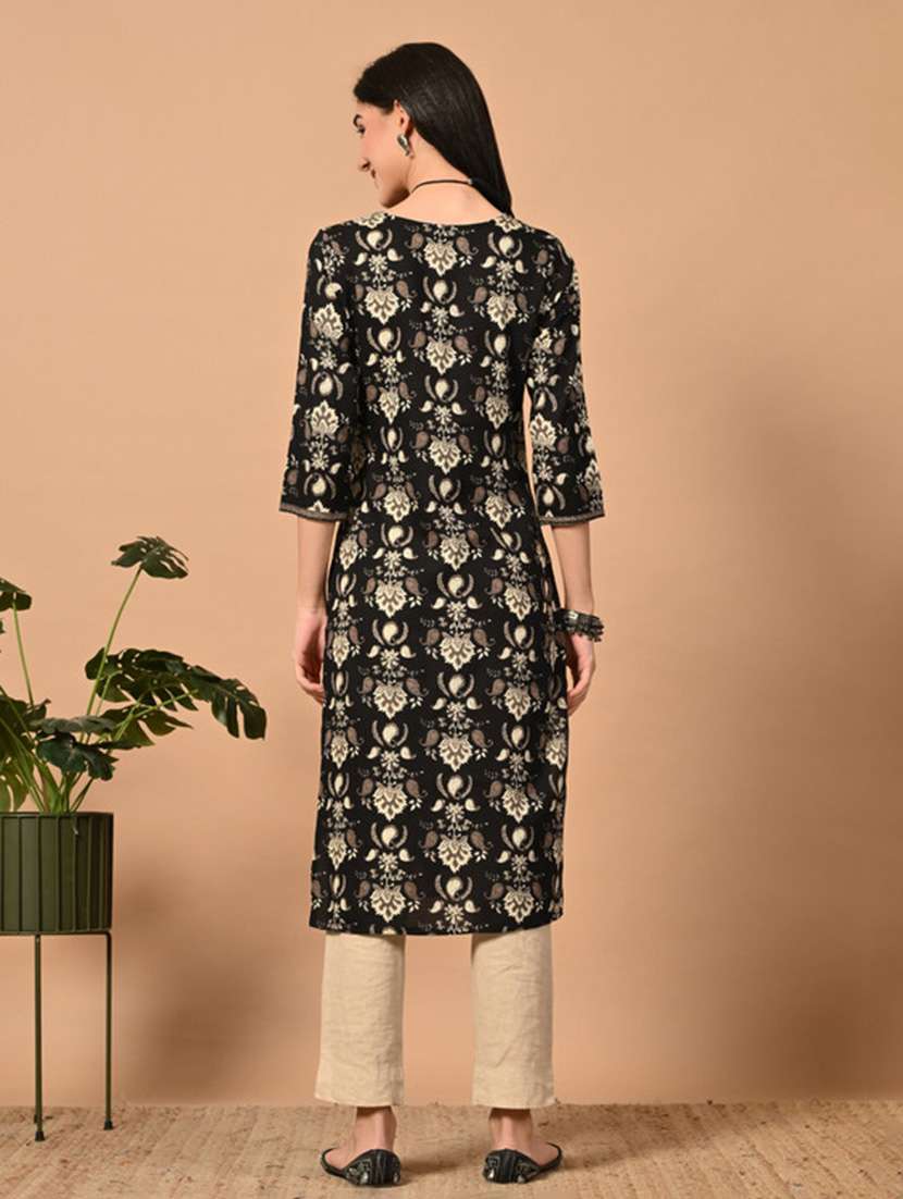 women printed three quarter sleeve straight kurta - 22514923 -  Standard Image - 4