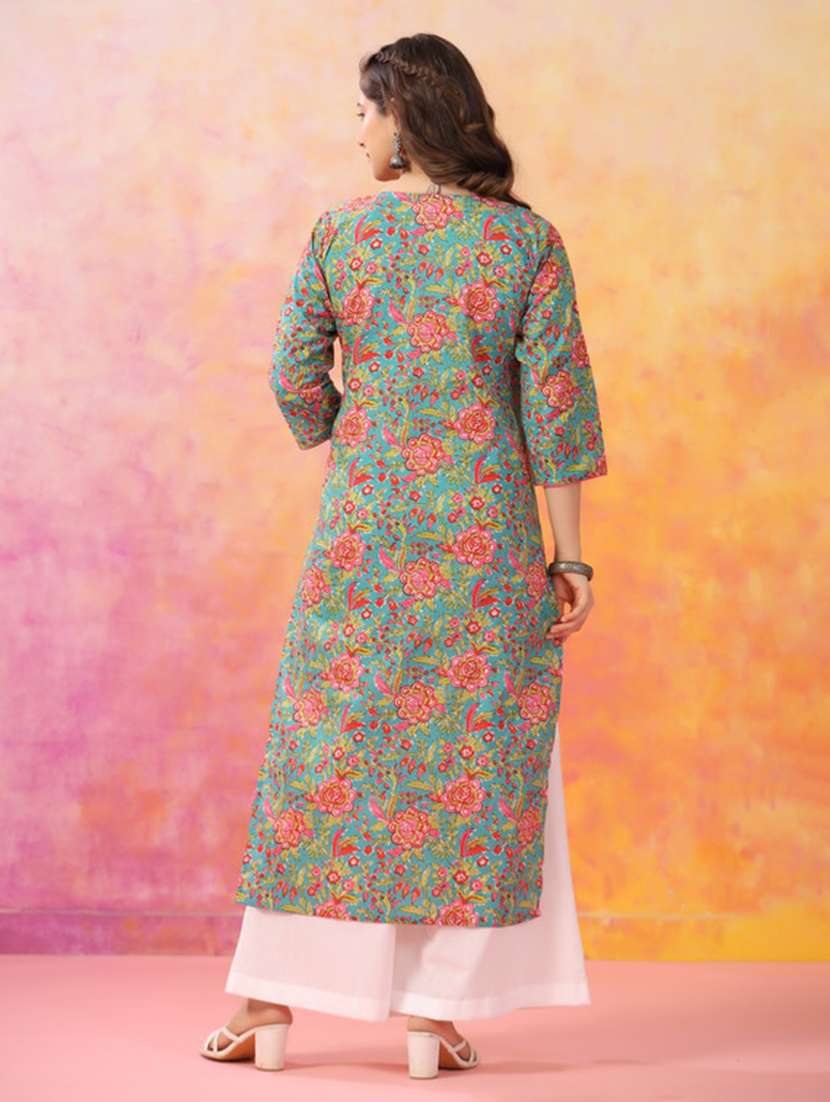 women printed three quarter sleeve straight kurta - 22514924 -  Standard Image - 4