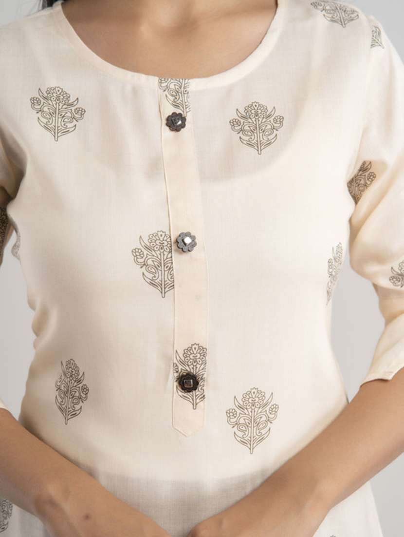 Women Printed Three Quarter Sleeve Straight Kurta - 22514929 -  Standard Image - 1
