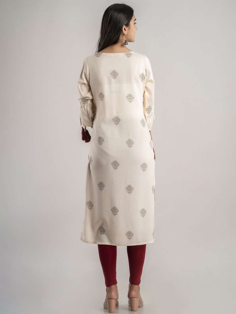 Women Printed Three Quarter Sleeve Straight Kurta - 22514929 -  Standard Image - 4