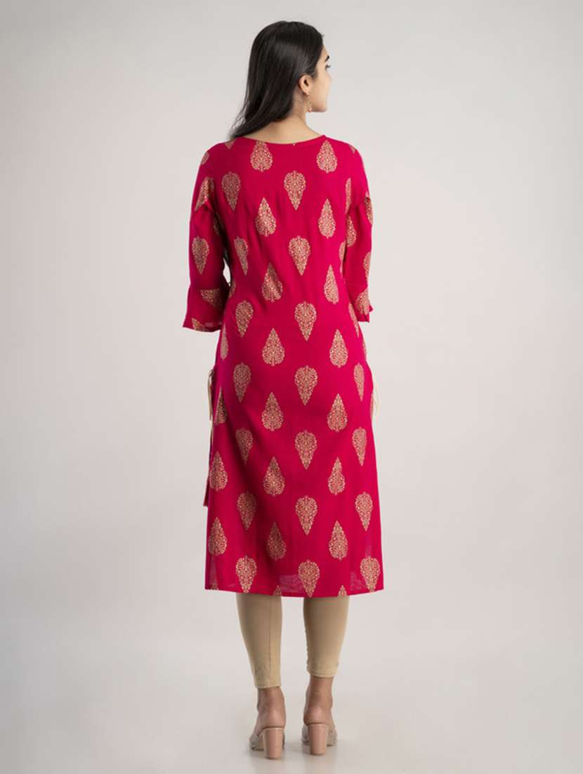 women printed bell sleeve straight kurta - 22514933 -  Standard Image - 4