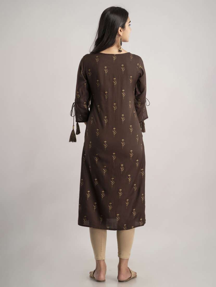 women printed three quarter sleeve straight kurta - 22514935 -  Standard Image - 4