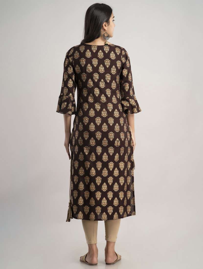 women printed three quarter sleeve straight kurta - 22514936 -  Standard Image - 4