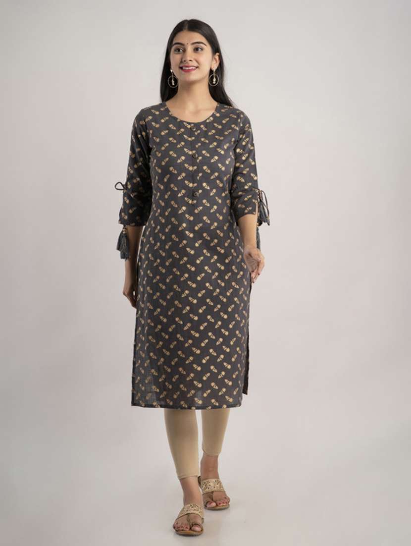 women printed three quarter sleeve straight kurta