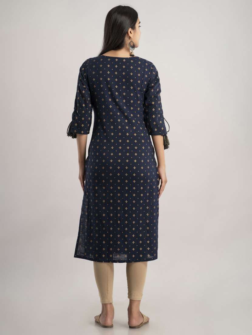 women printed three quarter sleeve straight kurta - 22514941 -  Standard Image - 4