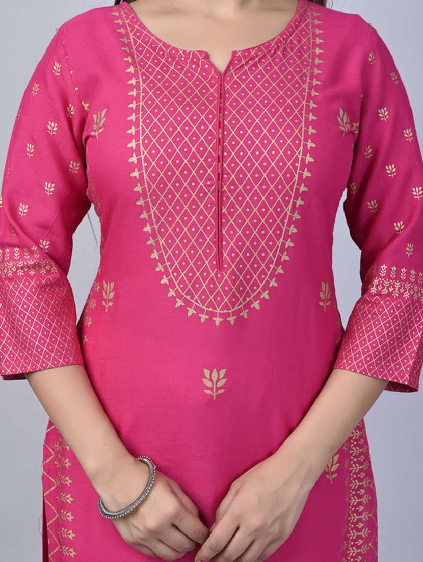 women printed three quarter sleeve straight kurta - 22514942 -  Standard Image - 1
