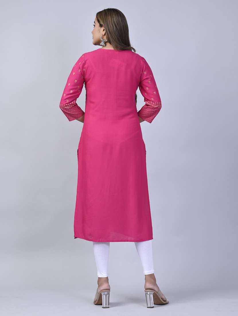 women printed three quarter sleeve straight kurta - 22514942 -  Standard Image - 4