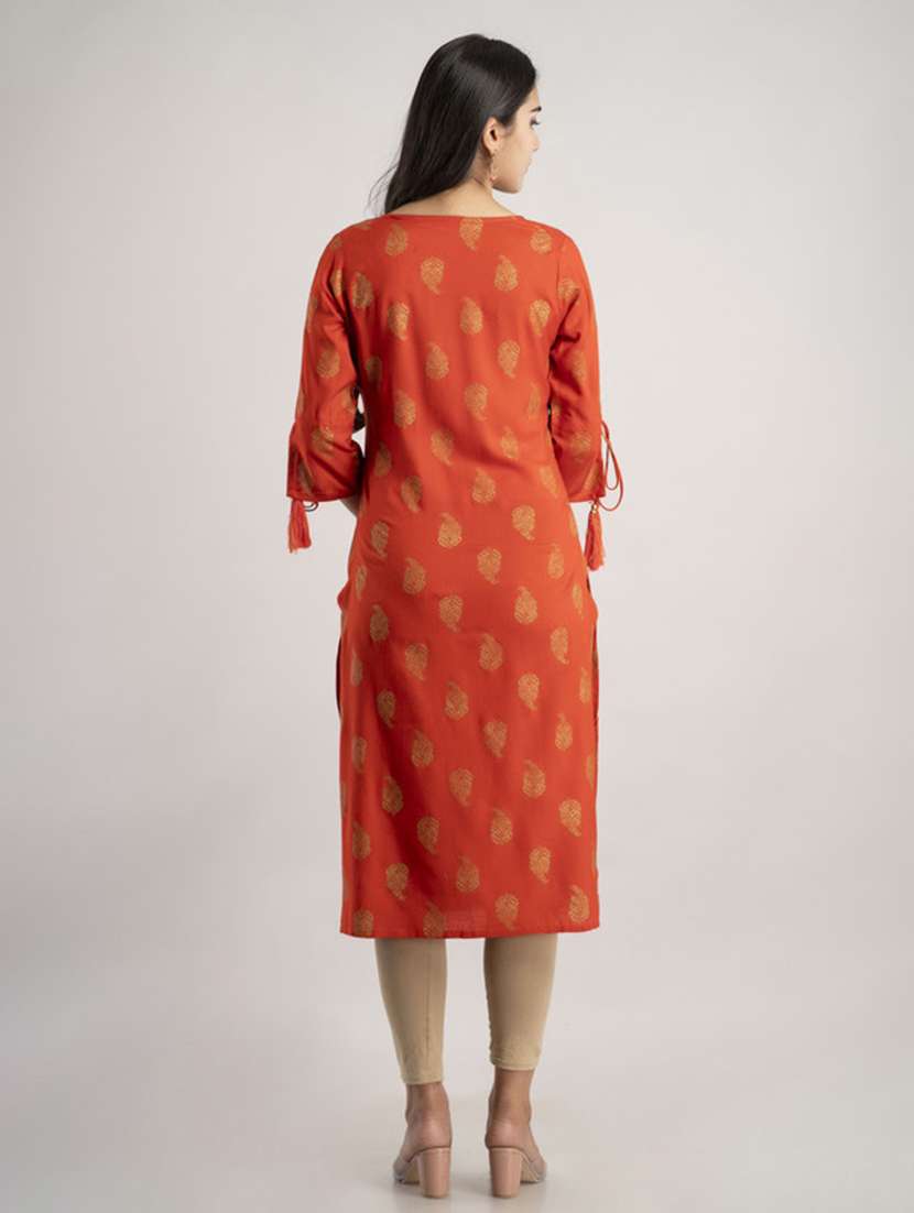 women printed three quarter sleeve straight kurta - 22514944 -  Standard Image - 4