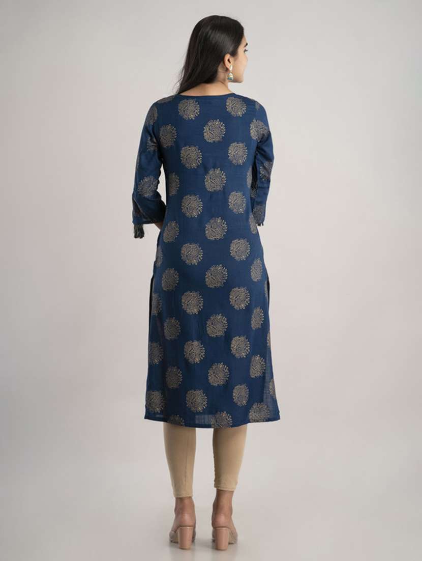 women printed three quarter sleeve straight kurta - 22514945 -  Standard Image - 4