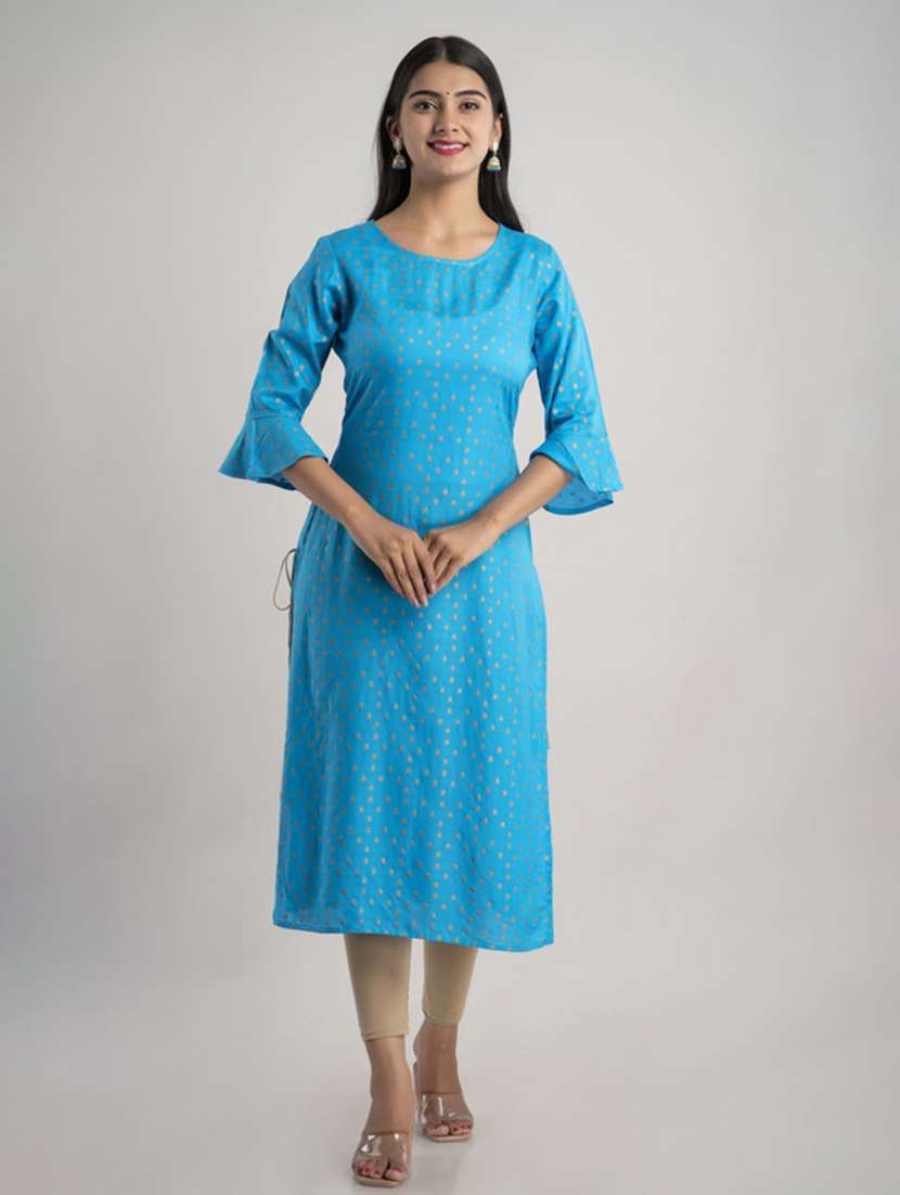 women printed three quarter sleeve straight kurta