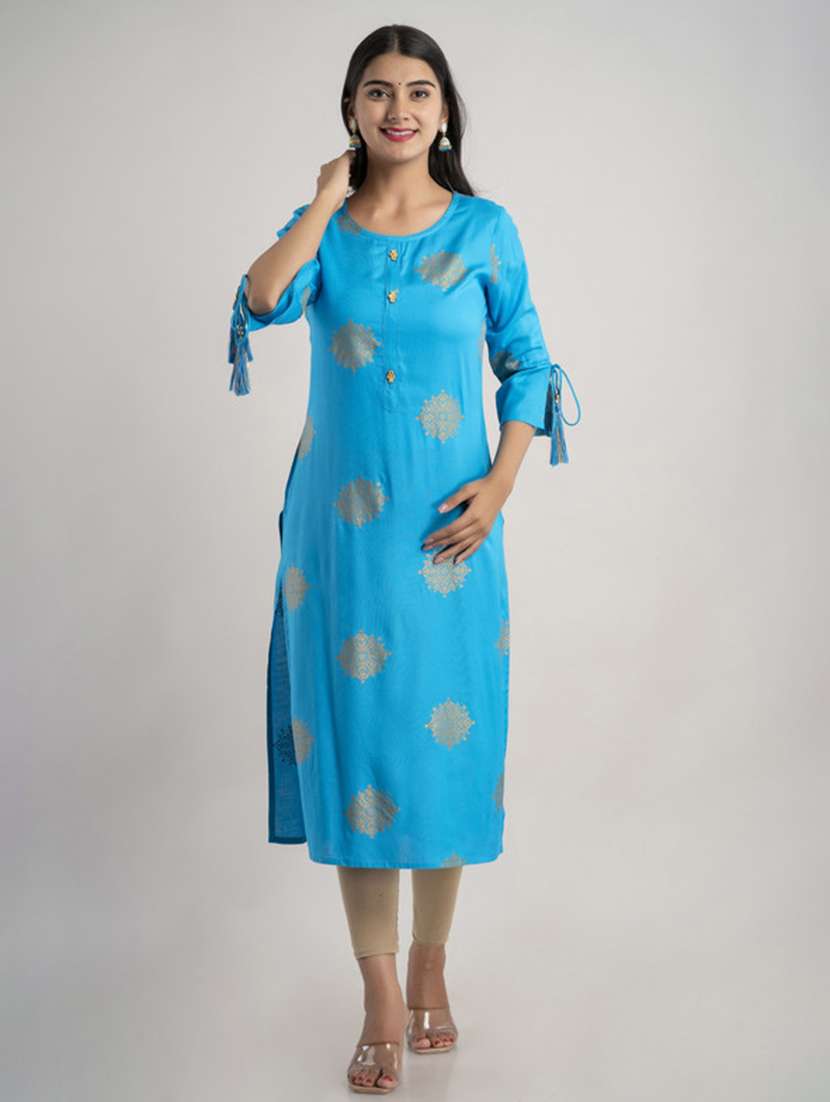 women printed three quarter sleeve straight kurta