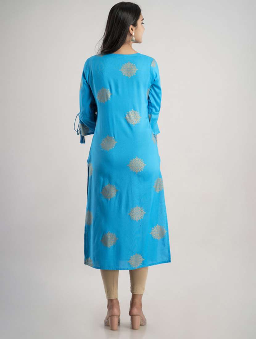 women printed three quarter sleeve straight kurta - 22514948 -  Standard Image - 4