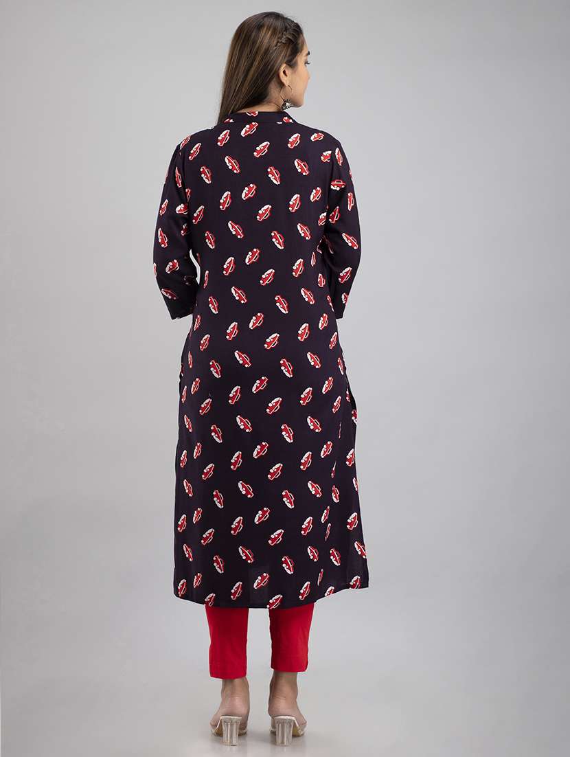 women printed three quarter sleeve straight kurta - 22514953 -  Standard Image - 4