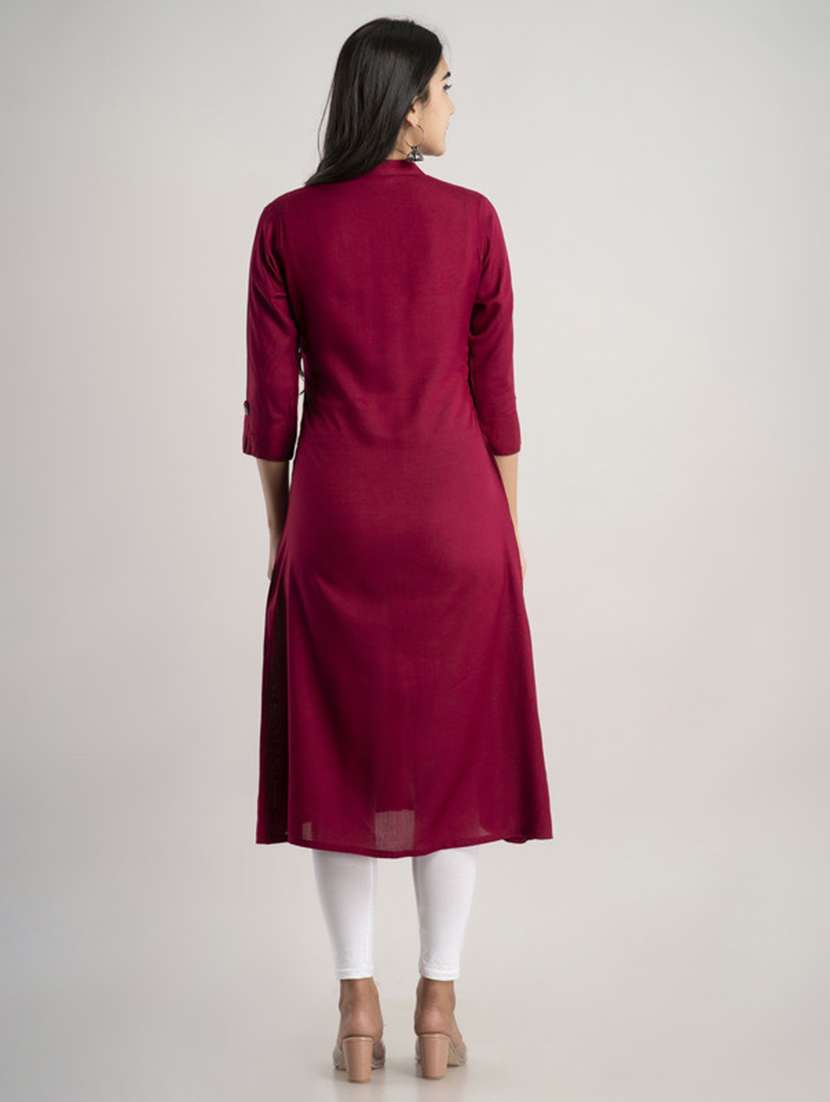 women solid three quarter sleeve a-line kurta - 22514958 -  Standard Image - 4
