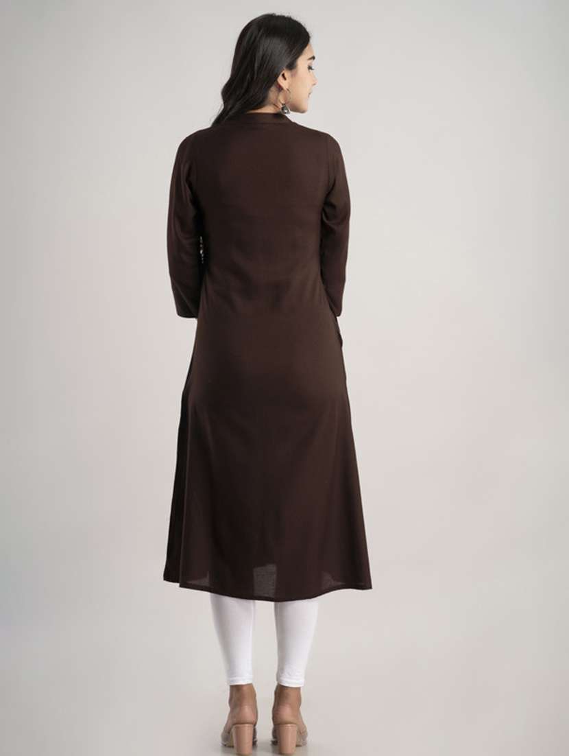 women solid three quarter sleeve a-line kurta - 22514959 -  Standard Image - 4