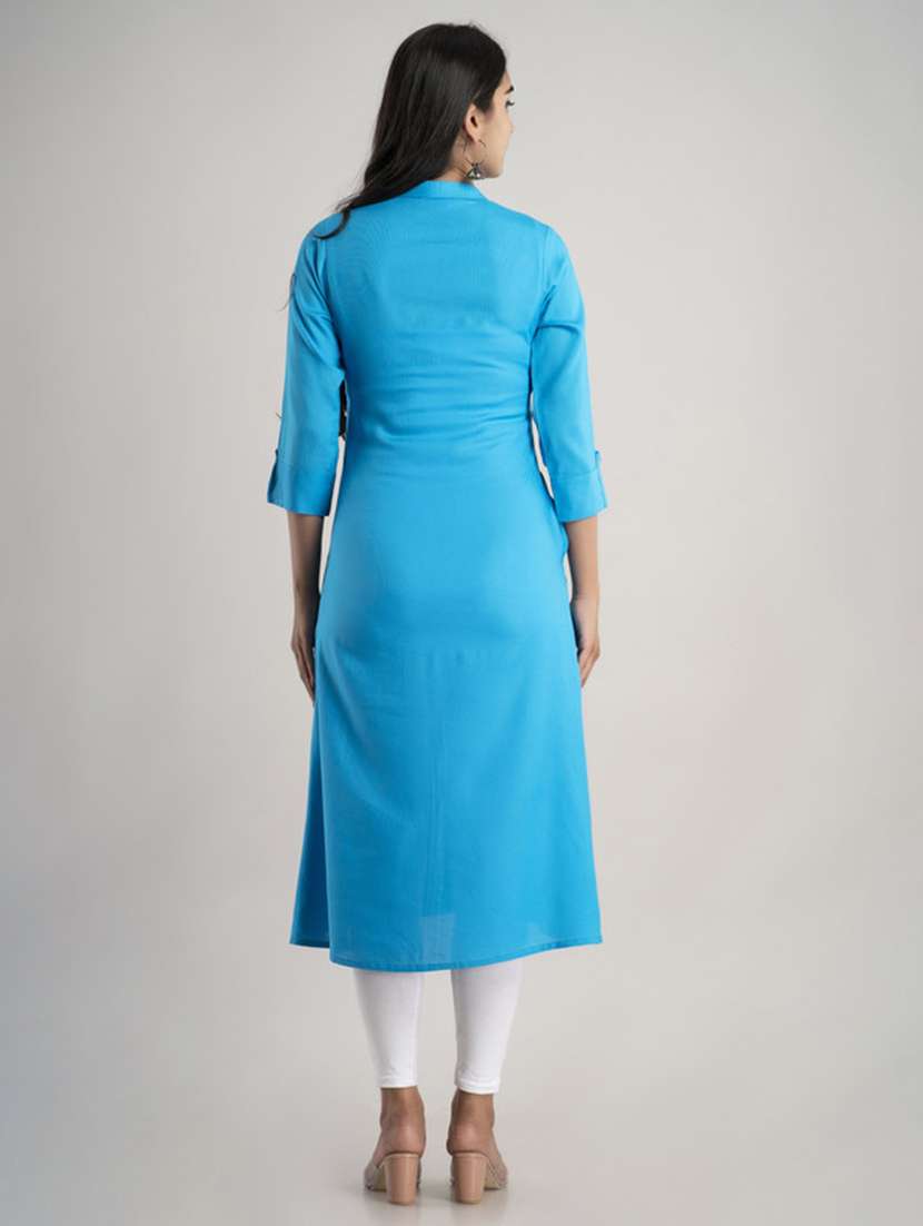 women solid three quarter sleeve a-line kurta - 22514962 -  Standard Image - 4