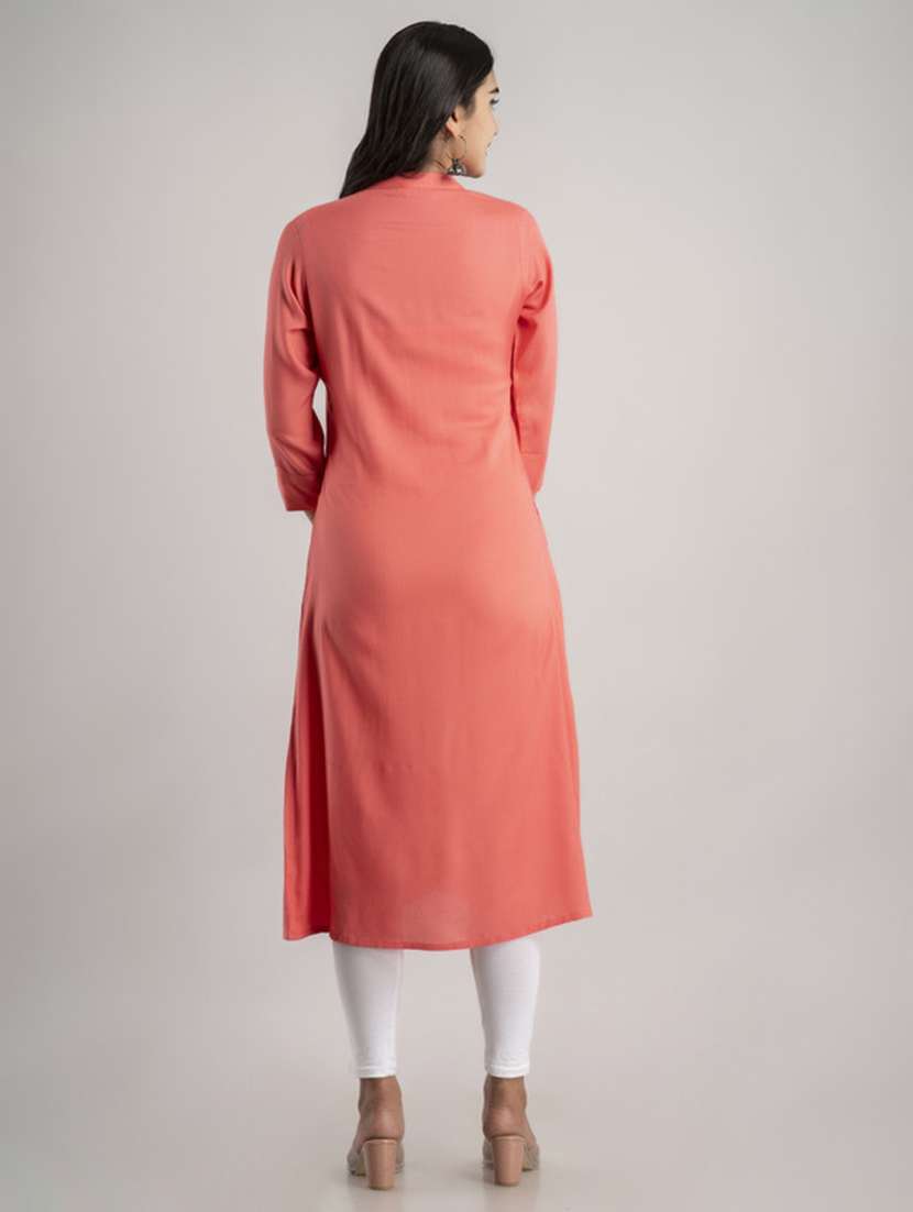 women solid three quarter sleeve a-line kurta - 22514963 -  Standard Image - 4