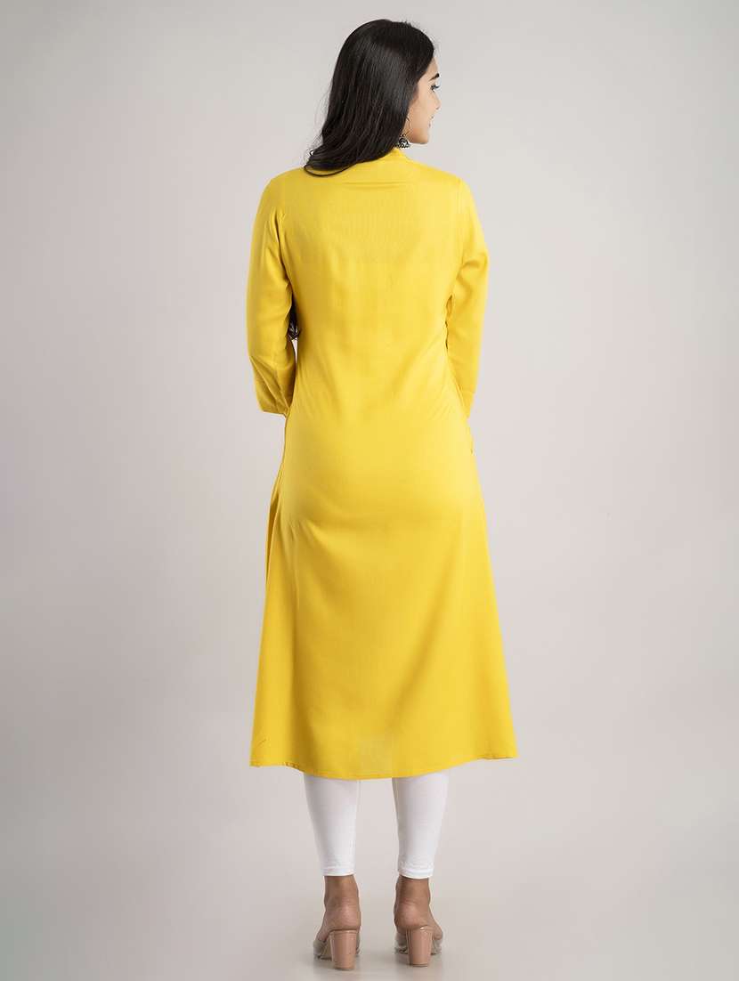 women solid three quarter sleeve a-line kurta - 22514964 -  Standard Image - 4