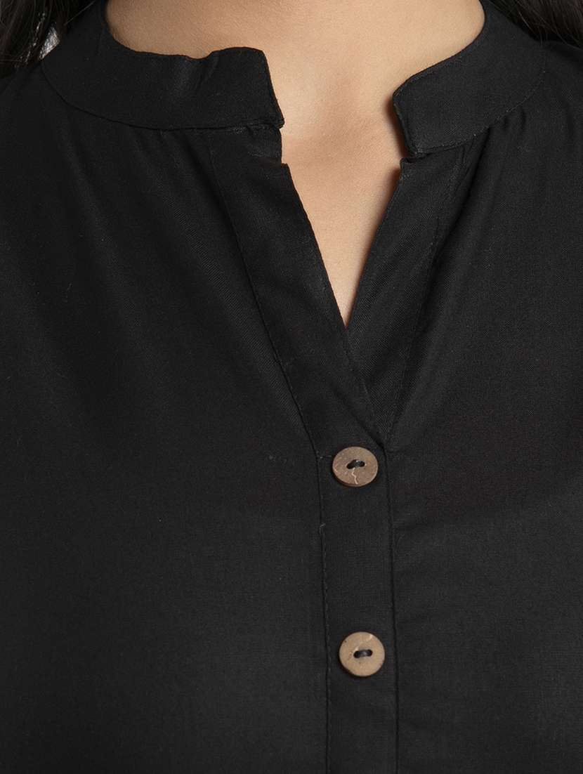 women solid three quarter sleeve a-line kurta - 22514965 -  Standard Image - 1