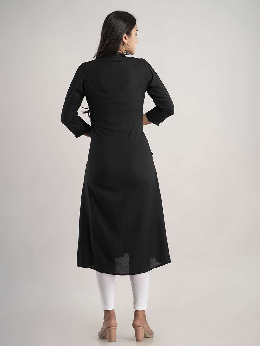 women solid three quarter sleeve a-line kurta - 22514965 -  Standard Image - 4