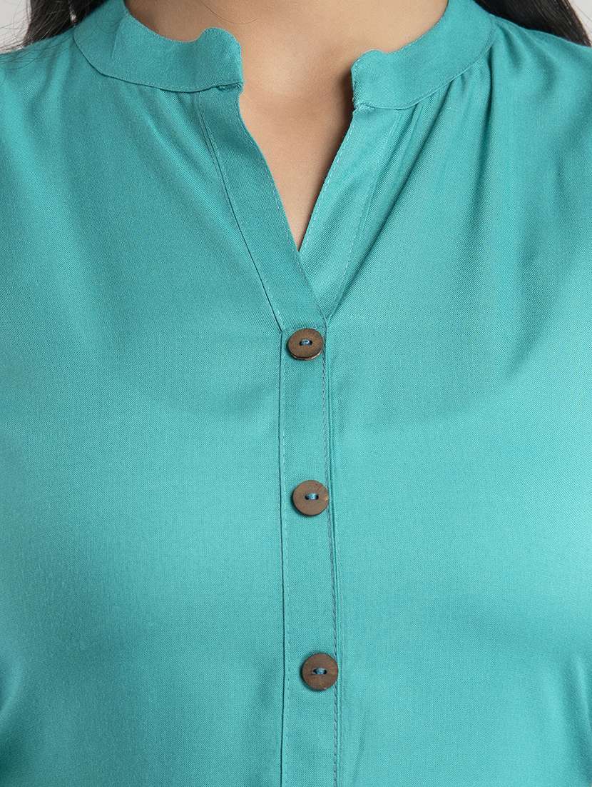 women solid three quarter sleeve a-line kurta - 22514966 -  Standard Image - 1
