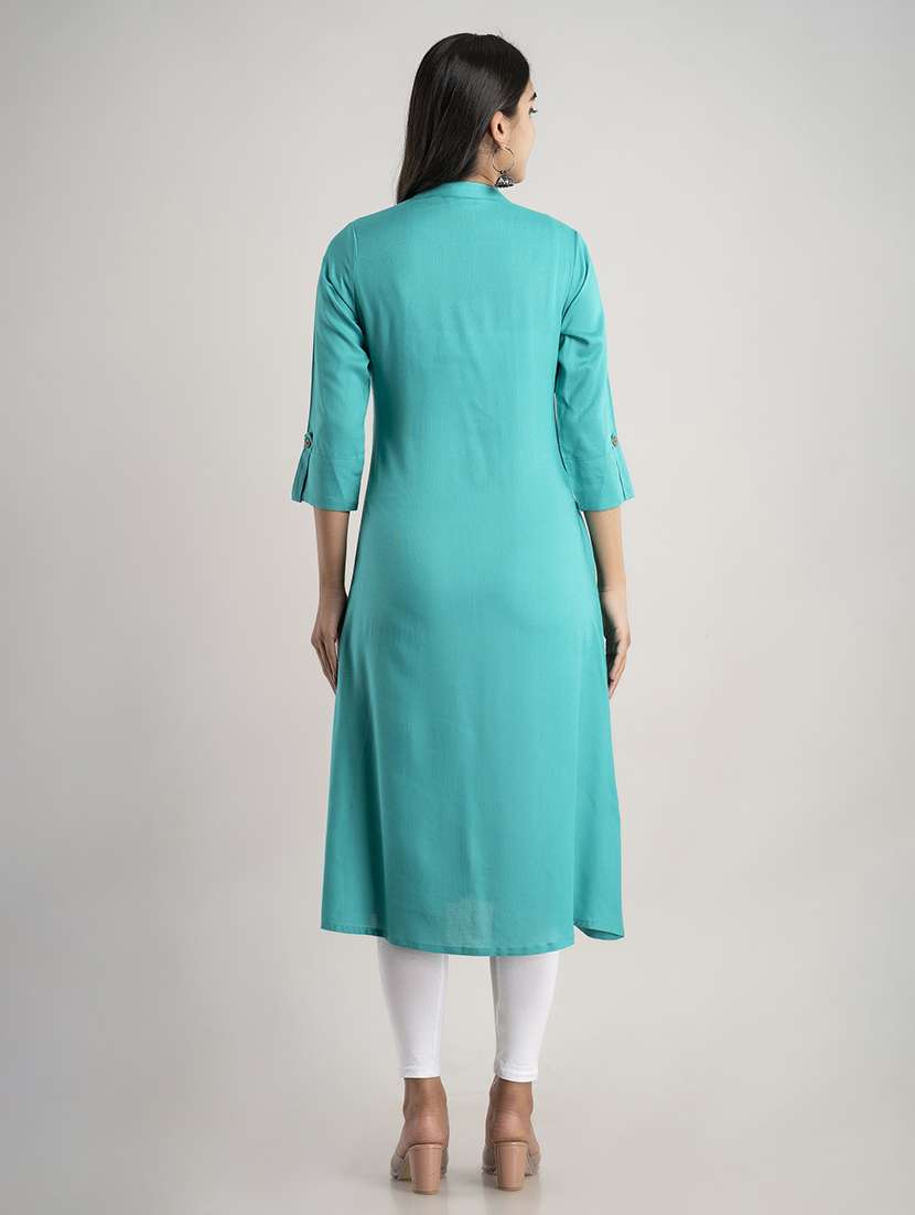 women solid three quarter sleeve a-line kurta - 22514966 -  Standard Image - 4