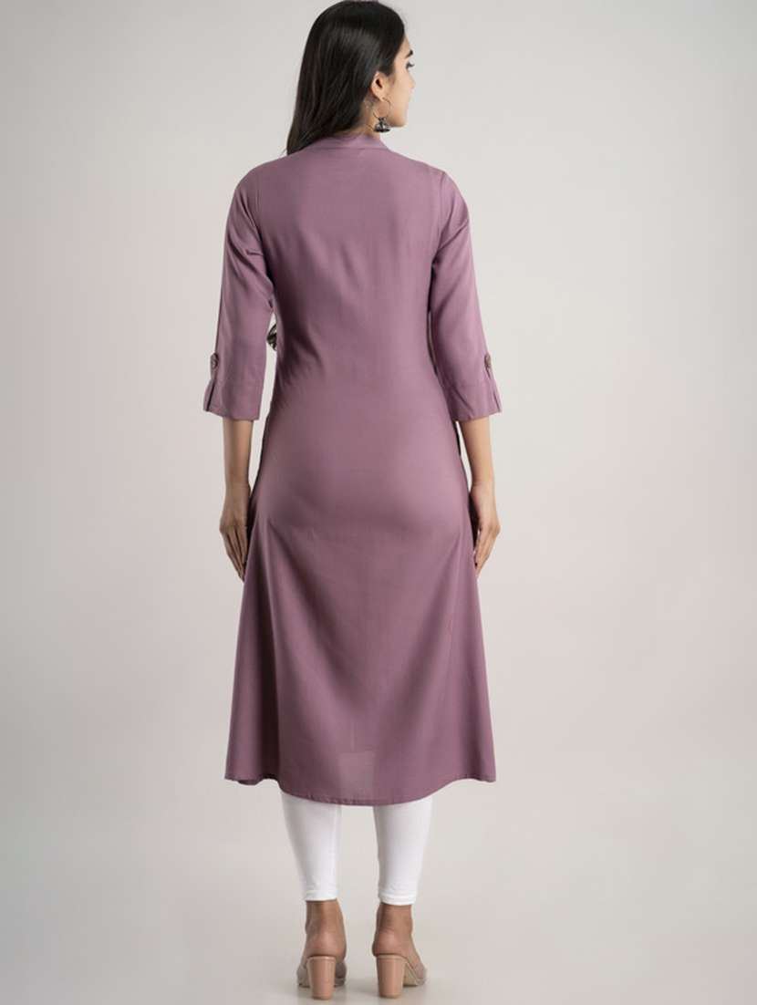 women solid three quarter sleeve a-line kurta - 22514967 -  Standard Image - 4
