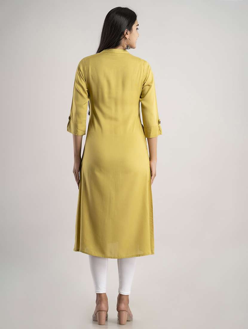 women solid three quarter sleeve a-line kurta - 22514968 -  Standard Image - 4