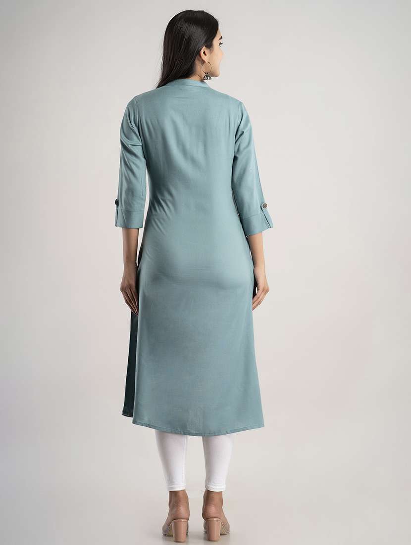 women solid three quarter sleeve a-line kurta - 22514970 -  Standard Image - 4